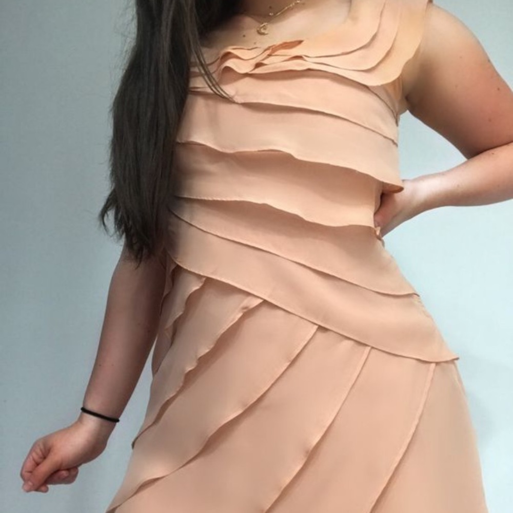 Nude midi ruffled dress